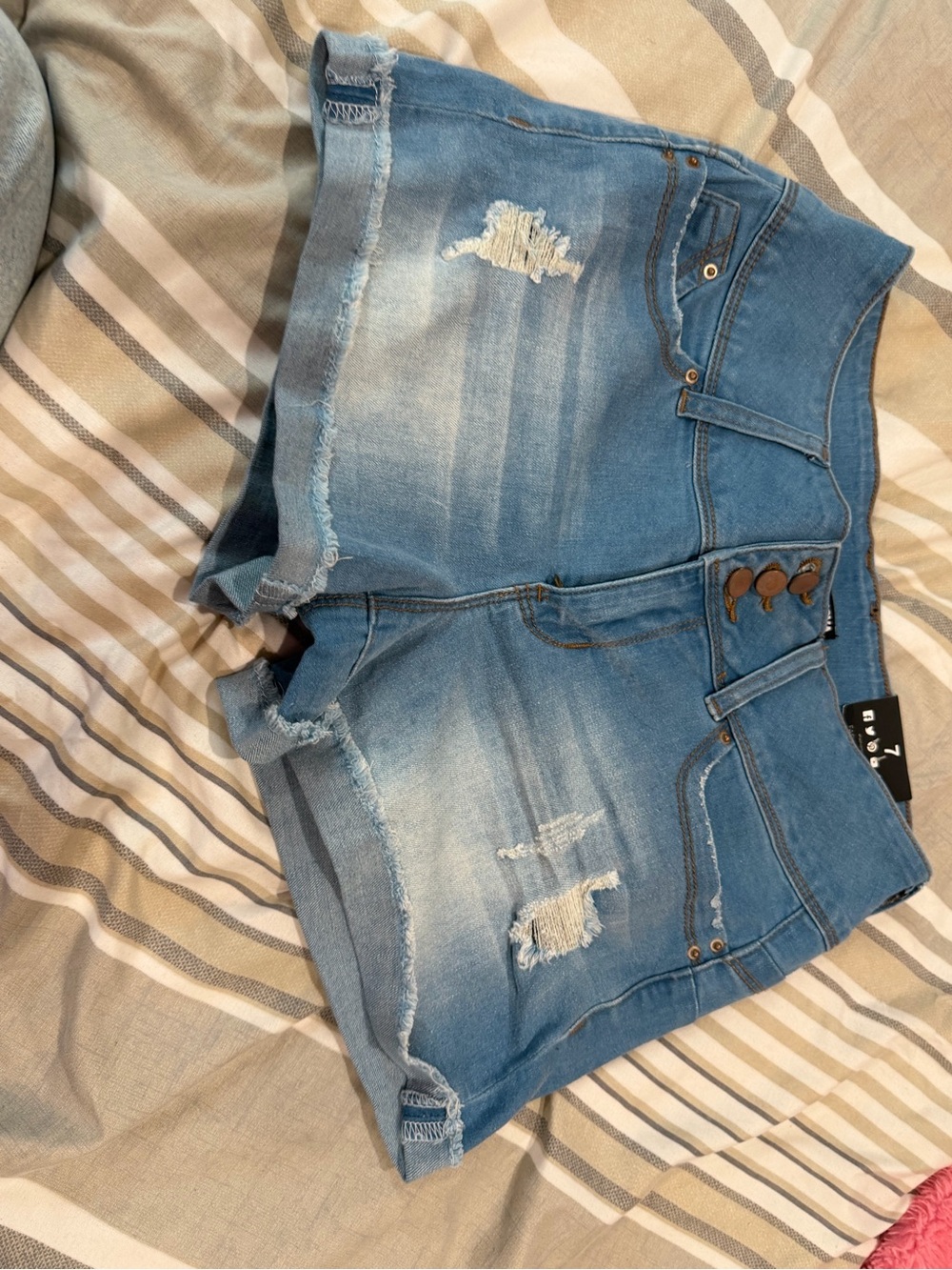 Fashion Nova Distressed Light Blue High-Waist Denim Shorts